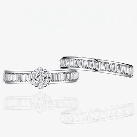 925 Sterling Silver Cluster Zirconia Rings Geometric Baguette Cut Stacking Jewelry For Women Wedding Bridal Jewelry