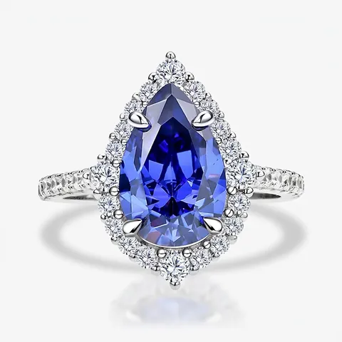 925 Sterlingsilber Birnenschliff Tansanitblau Strass Ring Für Damen Luxus Halo Tränenform Hochzeit Verlobung Schmuck Ring