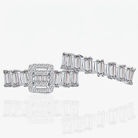 S925 Sterling Silver Geometric Zirconia Double Stackable Rings Baguette Cut Wedding Jewelry Engagement Ring for Women