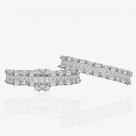 Set di Anelli in Argento Sterling 925 a Scacchi Rettangolari per Donna Anelli con Strass a Pavé Impilabili Intarsiati Geometrici