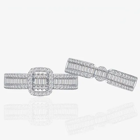 925 Sterling Silver Square Halo Zirconia Ring Set For Women Luxury Baguette Cut Stackable Wedding Engagement Rings Jewelry