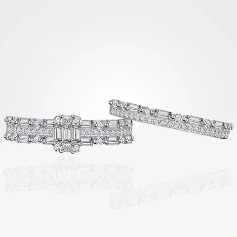 925 Sterling Silver Zirconia Stackable Ring Set For Women Elegant Baguette Round Cut Row Band Ring Personalized Jewelry Gift