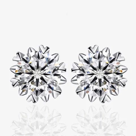 Fashion 925 Sterling Silver Snowflake Rhinestone Stud Earrings For Women Classic Clear Stone Sparkly Jewelry Earrings