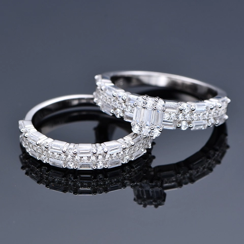 Set di Anelli in Argento Sterling 925 a Scacchi Rettangolari per Donna Anelli con Strass a Pavé Impilabili Intarsiati Geometrici