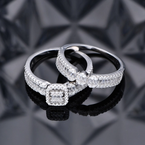 925 Sterling Silver Square Halo Zirconia Ring Set For Women Luxury Baguette Cut Stackable Wedding Engagement Rings Jewelry