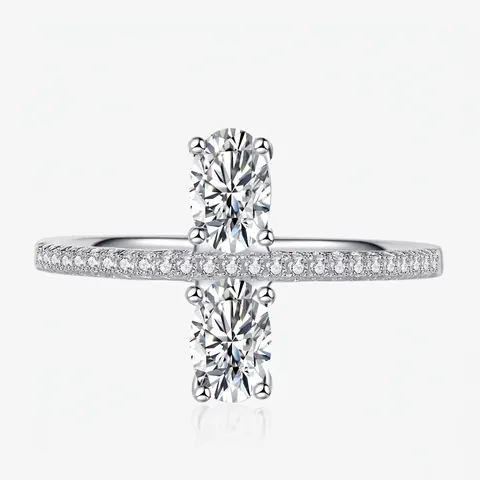 925 Sterling Silver Double Oval Zirconia Ring Four Prong Pave Set Simulated Diamond Engagement Ring For Women Jewelry