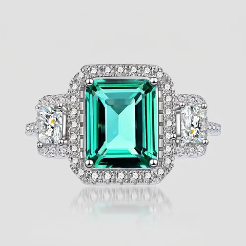 Luxus 925 Sterlingsilber Smaragdschliff Ring Für Damen Vintage Halo Rechteckiger Edelstein Strass Party Schmuck Ring