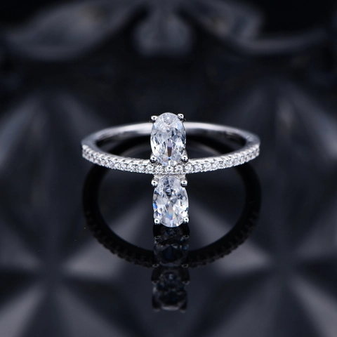 925 Sterling Silver Double Oval Zirconia Ring Four Prong Pave Set Simulated Diamond Engagement Ring For Women Jewelry