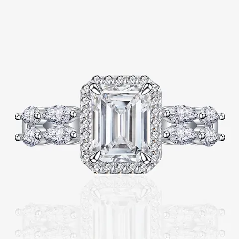 Emerald Cut Zirconia Halo Ring 925 Sterling Silver Marquise Side Stone Engagement Wedding Fashion Jewelry Gift For Women