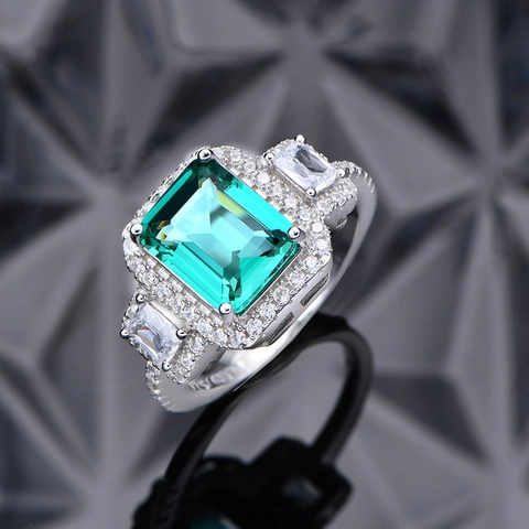 Luxus 925 Sterlingsilber Smaragdschliff Ring Für Damen Vintage Halo Rechteckiger Edelstein Strass Party Schmuck Ring