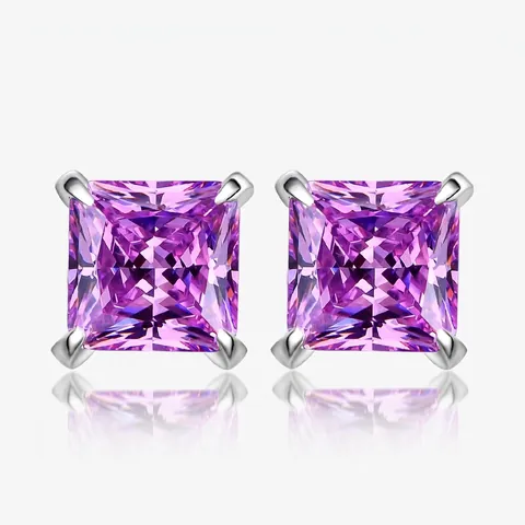 Luxus 925 Sterlingsilber Ohrstecker-Stift Quadratisch Rosenrot Zirkonia Ohrringe Seitliche Mikro-Pavé Steine Damen Schmuck