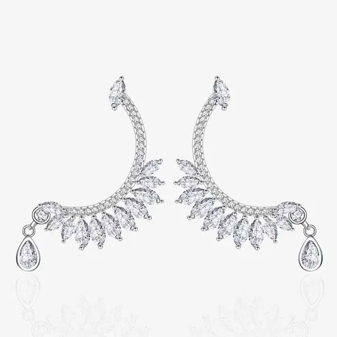 S925 Sterlingsilber Feder Ohrhänger Für Damen Exzentrische Flügel Ohrringe Mit Zirkonia Besatz Statement Schmuck