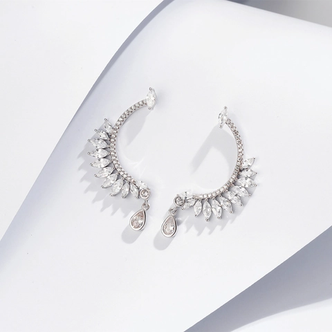 S925 Sterlingsilber Feder Ohrhänger Für Damen Exzentrische Flügel Ohrringe Mit Zirkonia Besatz Statement Schmuck