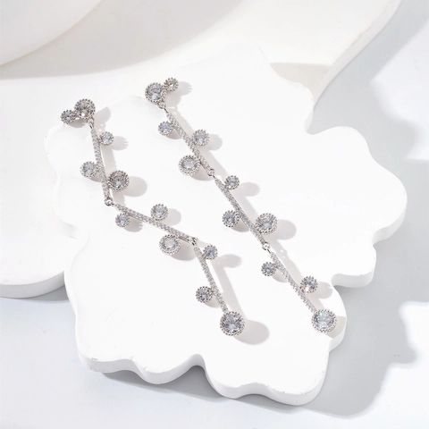 Lange Kwastje Oorknopjes van 925 Sterling Zilver voor Dames met Zirconia Inleg Geometrische Lineaire Drop Hanger Oorbellen Mode Sieraden