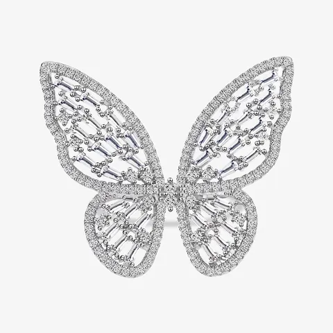 925 Sterling Silver Zirconia Butterfly Ring For Women Exaggerated Hollow Inlaid Pave Rhinestone Fashion Individual Jewelry