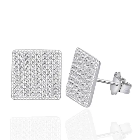 Boucles d'Oreilles Clous Carrées Simples en Argent Sterling S925 avec Micro Pavé de Zirconia pour Femme Bureau Bijoux