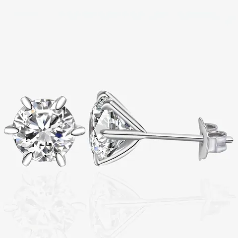 925 Sterlingsilber Klassische Sechser-Krappenfassung Ohrstecker Für Damen Weißer Brillantschliff Rund Strass Eingelegter Modeschmuck Ohrringe