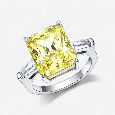 925 Sterling Silver Radiant Cut Stone Ring For Women Elegant Inlaid Rhinestone Square Cocktail Finger Jewelry Fashion Gift
