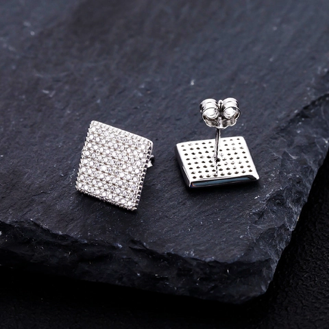 Boucles d'Oreilles Clous Carrées Simples en Argent Sterling S925 avec Micro Pavé de Zirconia pour Femme Bureau Bijoux