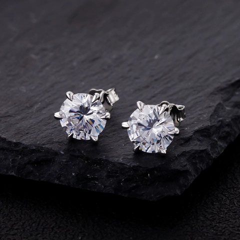 925 Sterlingsilber Klassische Sechser-Krappenfassung Ohrstecker Für Damen Weißer Brillantschliff Rund Strass Eingelegter Modeschmuck Ohrringe