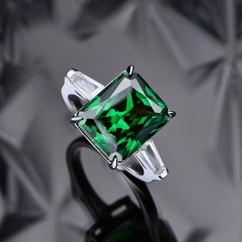 925 Sterling Silver Radiant Cut Stone Ring For Women Elegant Inlaid Rhinestone Square Cocktail Finger Jewelry Fashion Gift