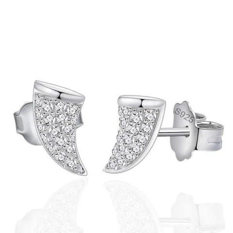 925 Sterling Silver Ox Horn Stud Earrings For Women Pave Rhinestone Animal Shape Fashion Jewelry Minimalist Silver Earrings