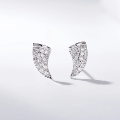 925 Sterling Silver Ox Horn Stud Earrings For Women Pave Rhinestone Animal Shape Fashion Jewelry Minimalist Silver Earrings