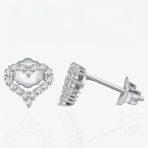 Minimalist 925 Sterling Silver Heart Stud Earrings For Women Shiny Zirconia Inlaid Romantic Fashion Commuting Jewelry Gift