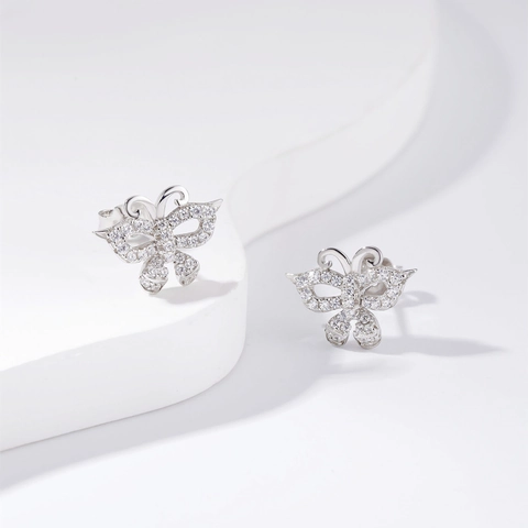 Orecchini a Bottone a Farfalla in Argento Sterling S925 per Donna con Zirconi Pave Gioielli di Moda Eleganti a Forma di Animale