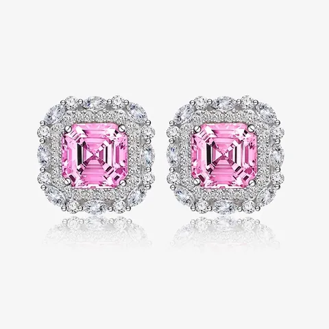 Luxuriöse 925 Sterlingsilber Rosa Quadratische Strass Ohrstecker Für Damen Elegantes Halo Design Asscher Schliff Schmuck