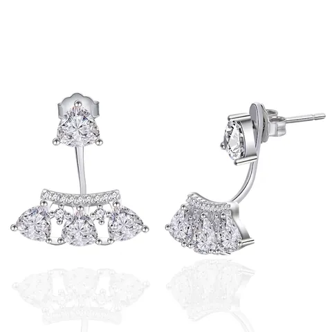 925 Sterling Silver Fan Shaped Zirconia Ear Jacket Stud Earrings For Women Triangle Cut Punk Western Fashion Jewelry
