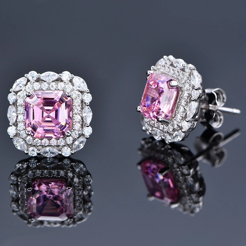 Luxuriöse 925 Sterlingsilber Rosa Quadratische Strass Ohrstecker Für Damen Elegantes Halo Design Asscher Schliff Schmuck