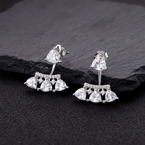 925 Sterling Silver Fan Shaped Zirconia Ear Jacket Stud Earrings For Women Triangle Cut Punk Western Fashion Jewelry