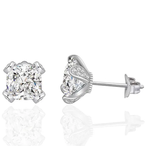 925 Sterlingsilber Prinzess-Schliff Quadrat Strass Ohrstecker Für Damen Elegant Geometrisch Würfel Silber Ohrringe Hochzeit Schmuck