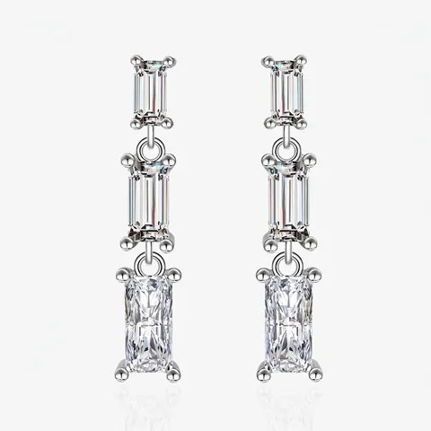 925 Sterling Zilver Zirkonia Oorknopjes Voor Vrouwen Gegradueerde Rechthoekige Drie Steen Ingelegde Kwastje Druppel Geometrische Sieraden