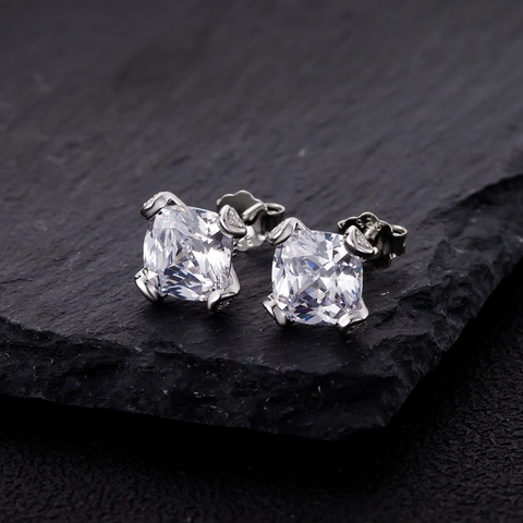 925 Sterlingsilber Prinzess-Schliff Quadrat Strass Ohrstecker Für Damen Elegant Geometrisch Würfel Silber Ohrringe Hochzeit Schmuck