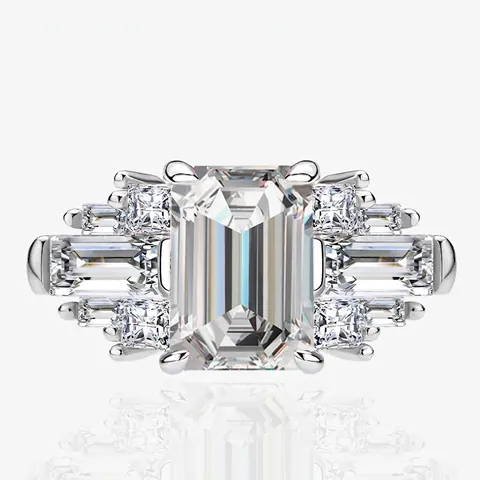 Luxury Emerald Cut Zirconia Ring For Women 925 Sterling Silver Art Deco Geometric Wedding Party Fashion Jewelry Gift