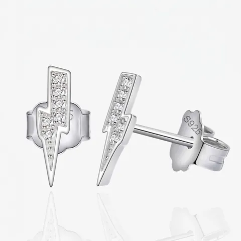 Orecchini a Bottone a Fulmine in Argento Sterling 925 per Donna Orecchini Geometrici Minimalisti con Intarsio di Zirconia