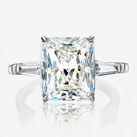 925 Sterling Silver Three Stone Ring For Women Radiant Cut High Carbon Rhinestone Engagement Wedding Band Fashion Jewelry