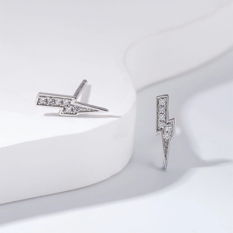 Orecchini a Bottone a Fulmine in Argento Sterling 925 per Donna Orecchini Geometrici Minimalisti con Intarsio di Zirconia