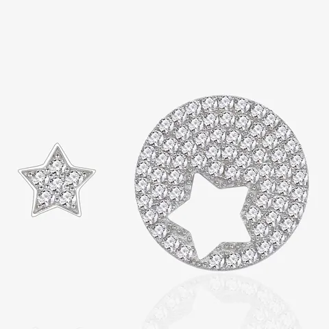 Asymmetric S925 Sterling Silver Star Stud Earrings For Women Sparkling Zirconia Inlaid Celestial Fashion Jewelry Gift