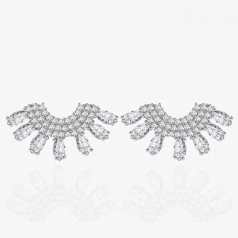925 Sterlingsilber Fächerförmige Ohrstecker Für Damen Luxuriöse Strahlende Strass Mikro Eingelegt Hochzeit Party Schmuck