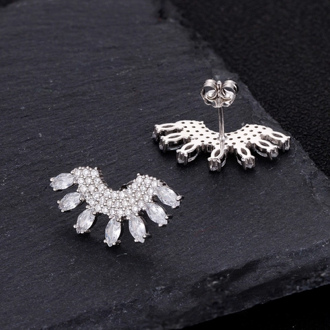 925 Sterlingsilber Fächerförmige Ohrstecker Für Damen Luxuriöse Strahlende Strass Mikro Eingelegt Hochzeit Party Schmuck
