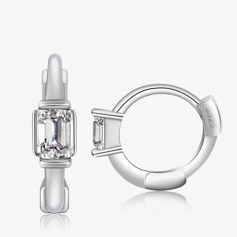 Minimalistische 925 Sterlingsilber Huggie Ohrringe Für Damen Rechteckige Zirkonia Eingelegt Runde Kleine Ohrringe Schmuck