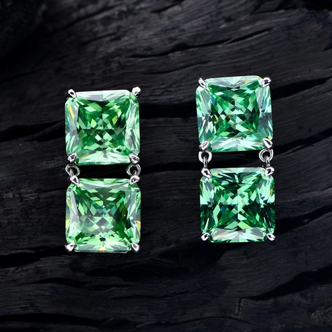 925 Sterling Zilveren Vierkante Oorknopjes Voor Dames Strass Geometrische Dubbellaagse Oorbellen Mode Sieraden Cadeau