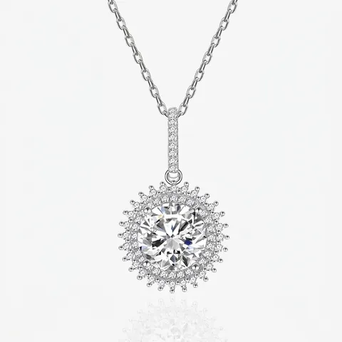925 Sterlingsilber Zirkonia Halo Halskette Für Damen Brillant Schliff Rund Sonnenblume Anhänger Elegante Schlüsselbein Kette Schmuck