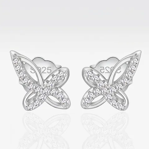 Eleganti Orecchini a Bottone a Farfalla con Fiocco in Argento Sterling 925 per Donna Gioielli di Moda con Zirconia Intarsiata