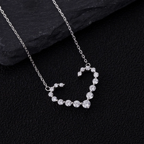925 Sterlingsilber Herz Anhänger Halskette Für Damen Zirkonia Eingelegt Elegante Schlüsselbeinkette Mode Schmuck Zubehör Geschenk
