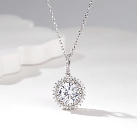 925 Sterlingsilber Zirkonia Halo Halskette Für Damen Brillant Schliff Rund Sonnenblume Anhänger Elegante Schlüsselbein Kette Schmuck