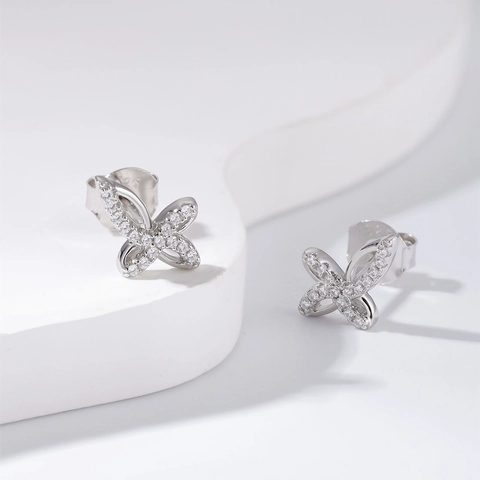 Eleganti Orecchini a Bottone a Farfalla con Fiocco in Argento Sterling 925 per Donna Gioielli di Moda con Zirconia Intarsiata